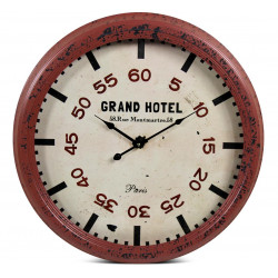 Horloge Ancienne Murale Grand Hôtel Métal Rouge-Bordeaux 62cm