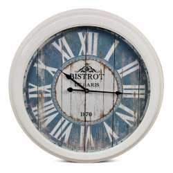 Horloge Ancienne Murale Bistrot de Paris Métal Bleu 58cm