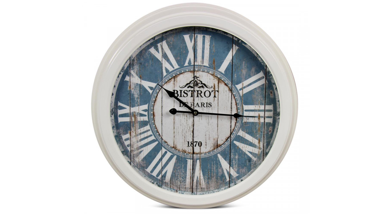 Horloge Ancienne Murale Bistrot de Paris Métal Bleu 58cm