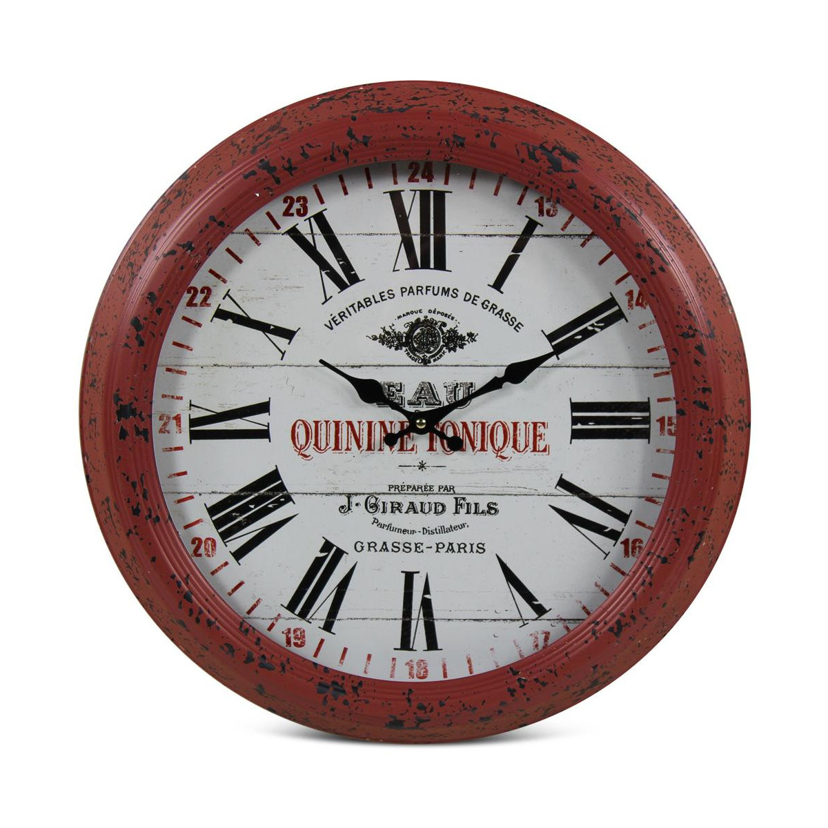 Horloge Ancienne Murale Eau Quinine Tonique Métal Rouge-Bordeaux 47cm