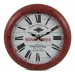 Horloge Ancienne Murale Eau Quinine Tonique Métal Rouge-Bordeaux 47cm