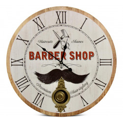 Horloge Ancienne Balancier Barber Shop Bois Blanc 58cm