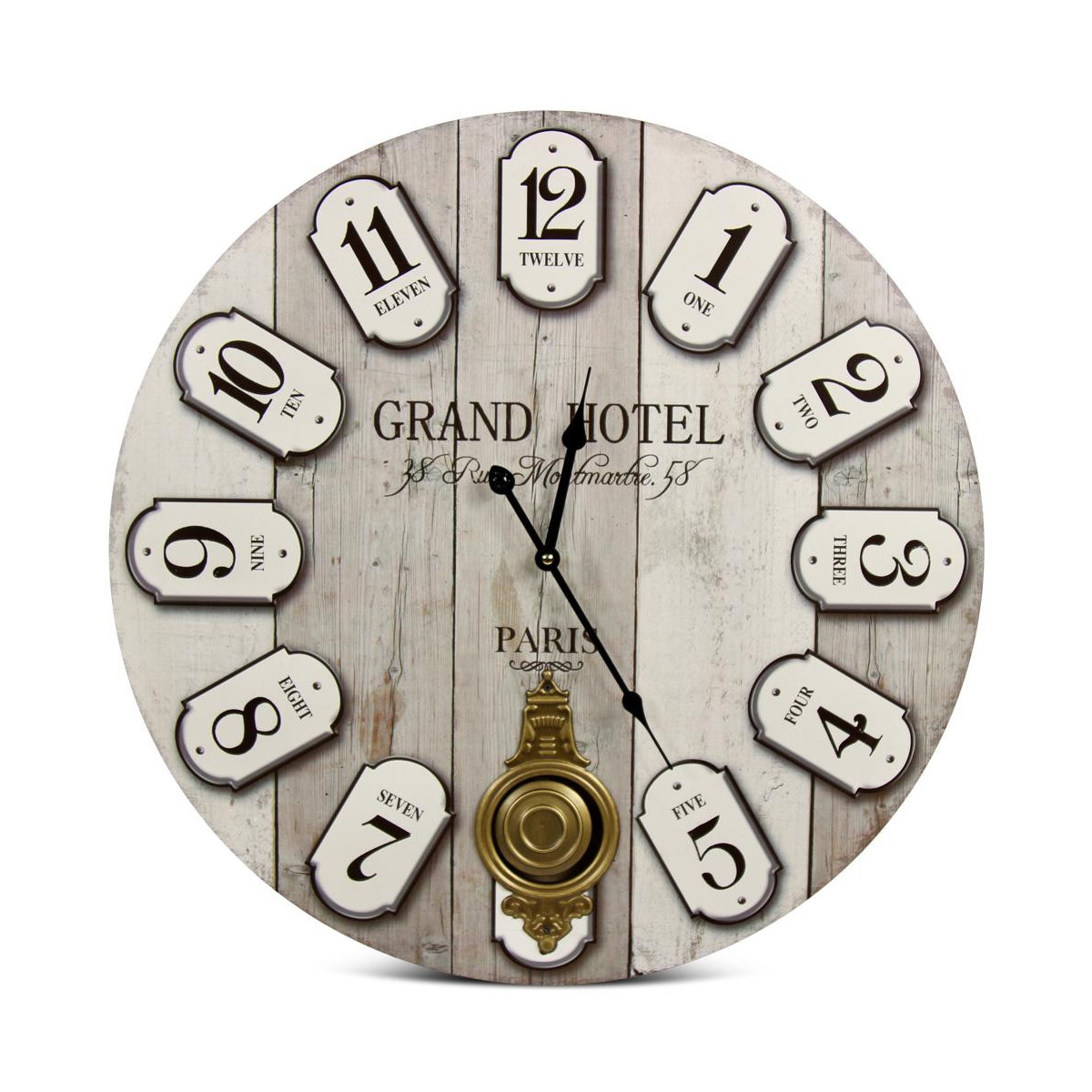 Horloge Ancienne Balancier Grand Hôtel Montmartre Bois Blanc 58cm