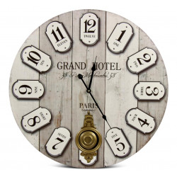 Horloge Ancienne Balancier Grand Hôtel Montmartre Bois Blanc 58cm