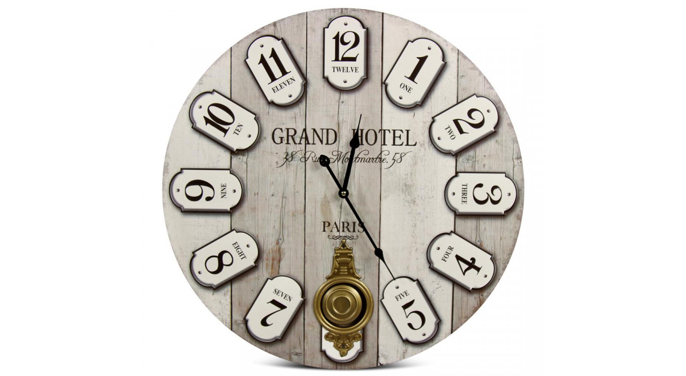 Horloge Ancienne Balancier Grand Hôtel Montmartre Bois Blanc 58cm