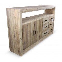 Buffet 6 Tiroirs Bois Naturel 184x40x106cm