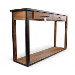 Console Drapier 2 Tiroirs Bois Marron 158.5x44.5x96cm