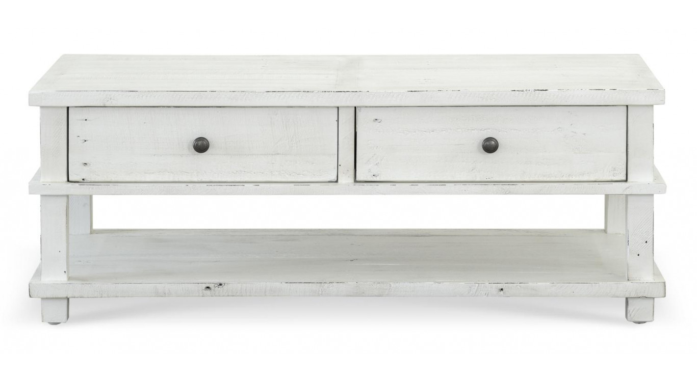 Table Basse 2 Tiroirs Bois Blanc 120x60x45cm