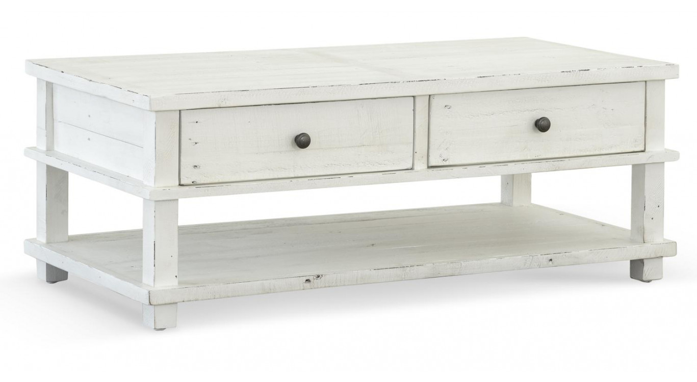 Table Basse 2 Tiroirs Bois Blanc 120x60x45cm