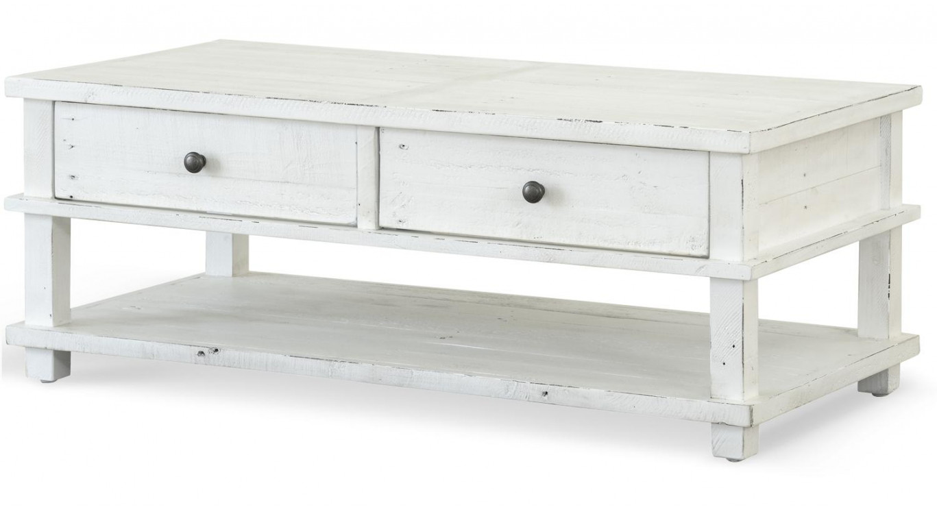 Table Basse 2 Tiroirs Bois Blanc 120x60x45cm