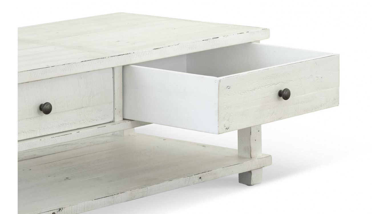 Table Basse 2 Tiroirs Bois Blanc 120x60x45cm