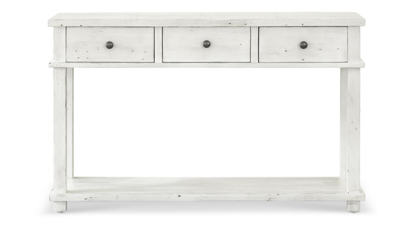 Console 3 Tiroirs Bois Blanc 128x38x80cm