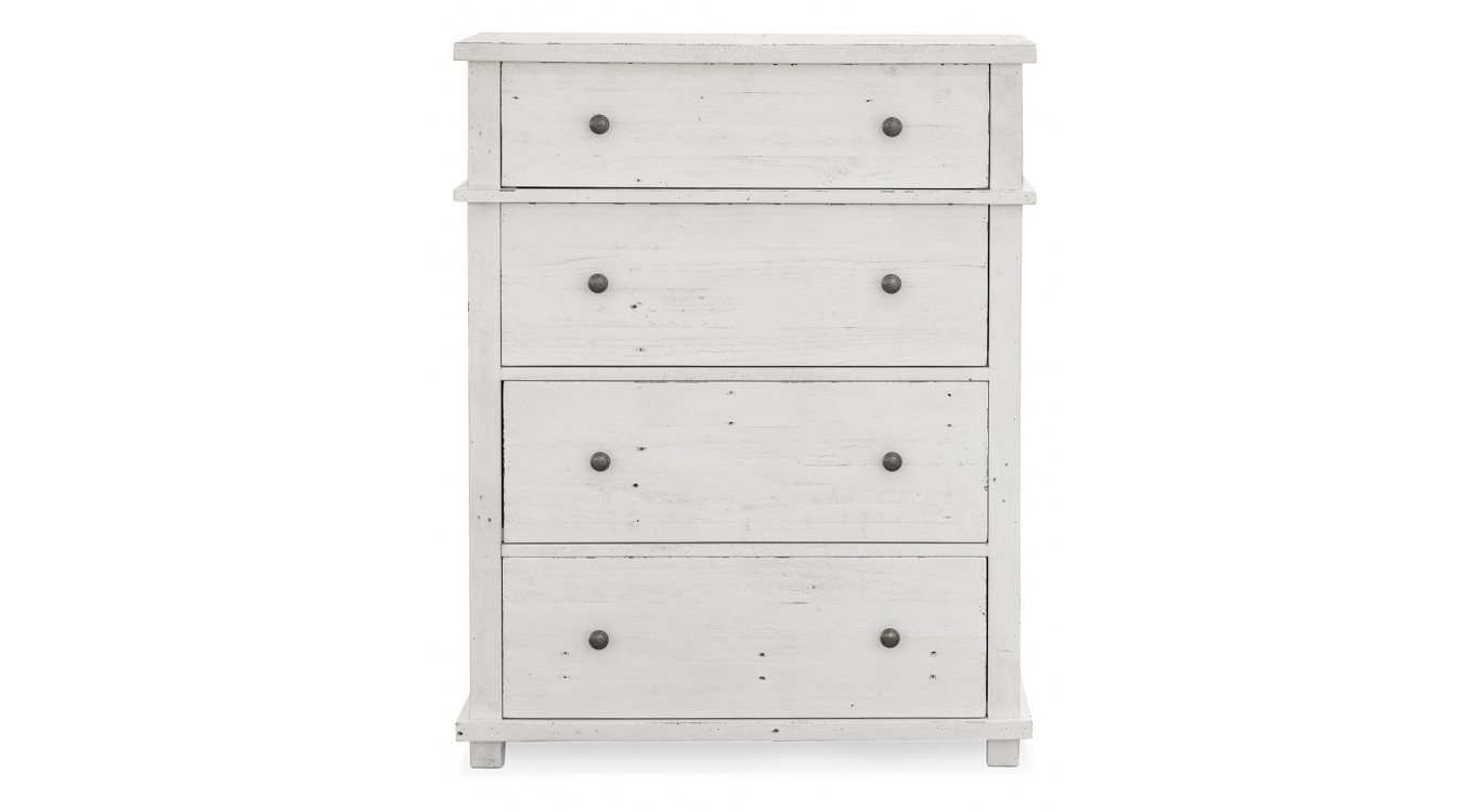 Commode 4 Tiroirs Bois Blanc 90x45x115cm