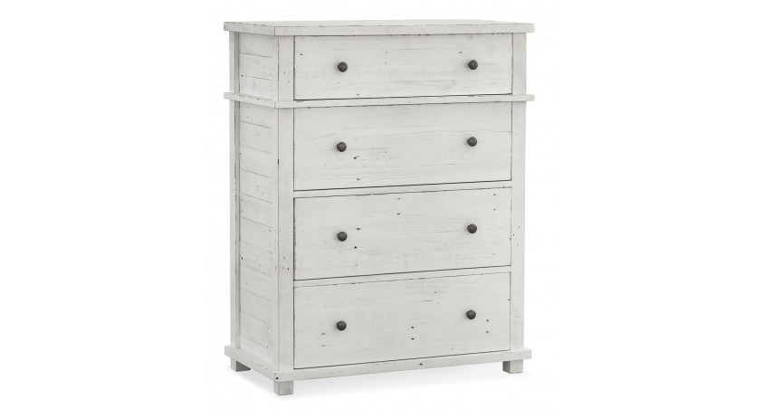 Commode 4 Tiroirs Bois Blanc 90x45x115cm