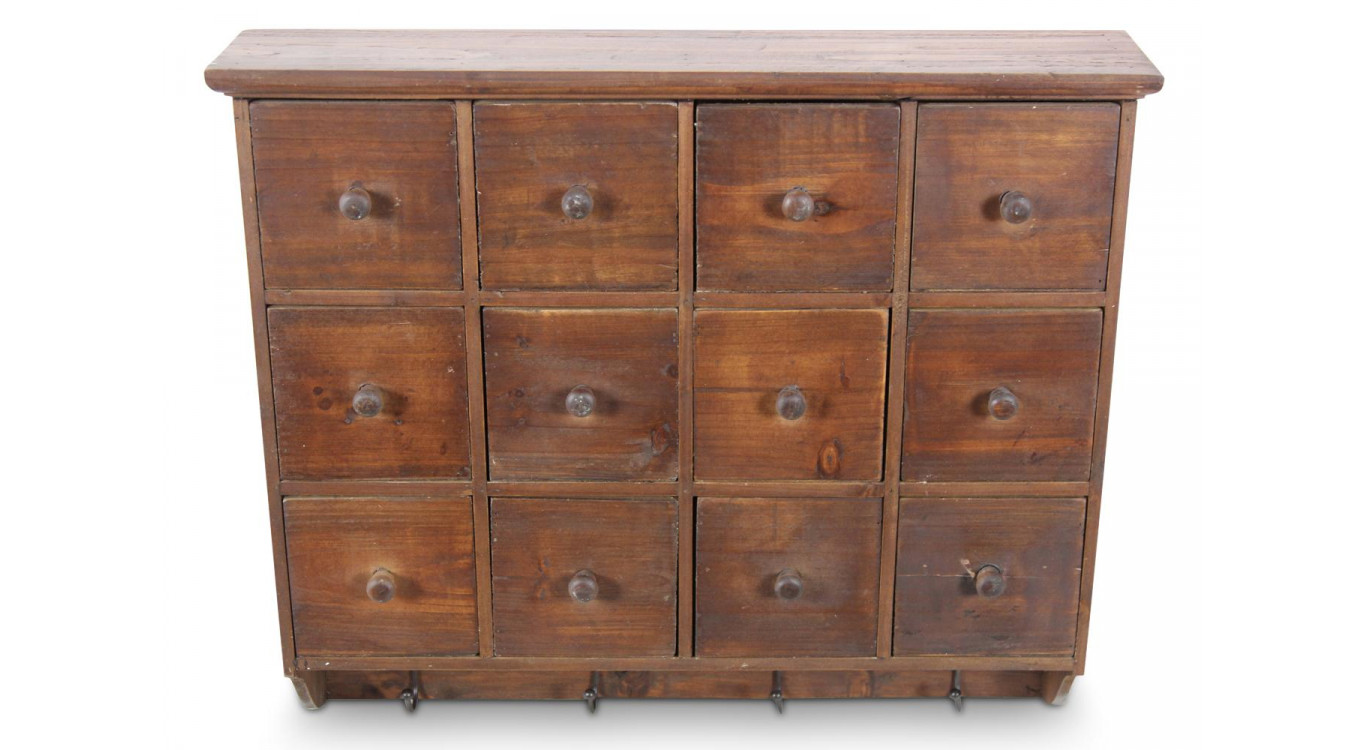 Etagère Murale Semainier Chiffonnier Grainetier Bois 12 Tiroirs 58x13x51cm