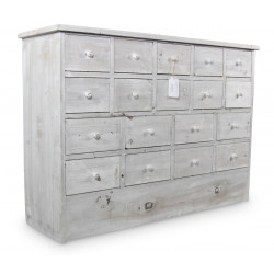 Commode Grainetier 18 Tiroirs Bois Cerusé Blanc 120x35x85cm