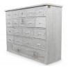 Commode Grainetier 18 Tiroirs Bois Cerusé Blanc 120x35x85cm