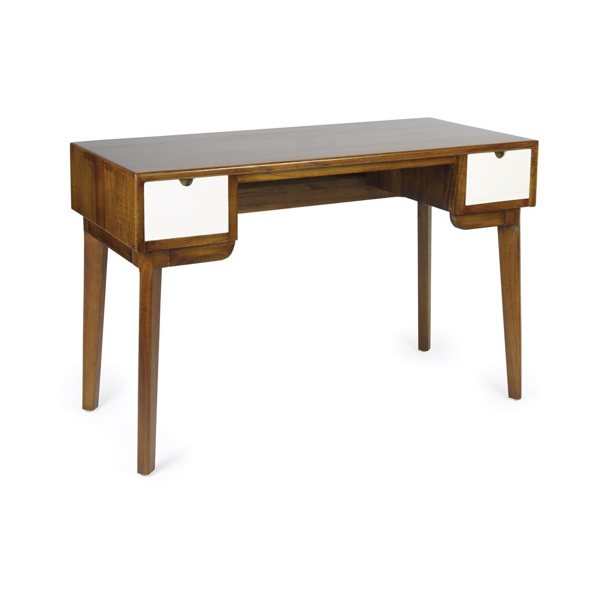 Bureau 2 Tiroirs Bois Bronze Marron 120x55x76cm