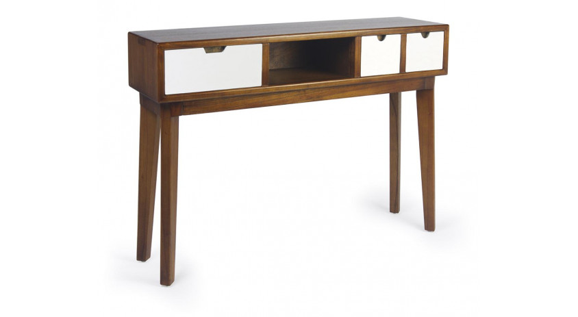 Console 3 Tiroirs Bois Bronze Marron 110x30x80cm