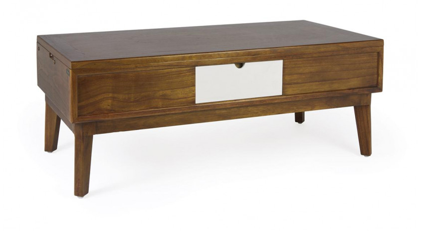 Table Basse 2 Tiroirs Bois Bronze Marron 115x60x45cm