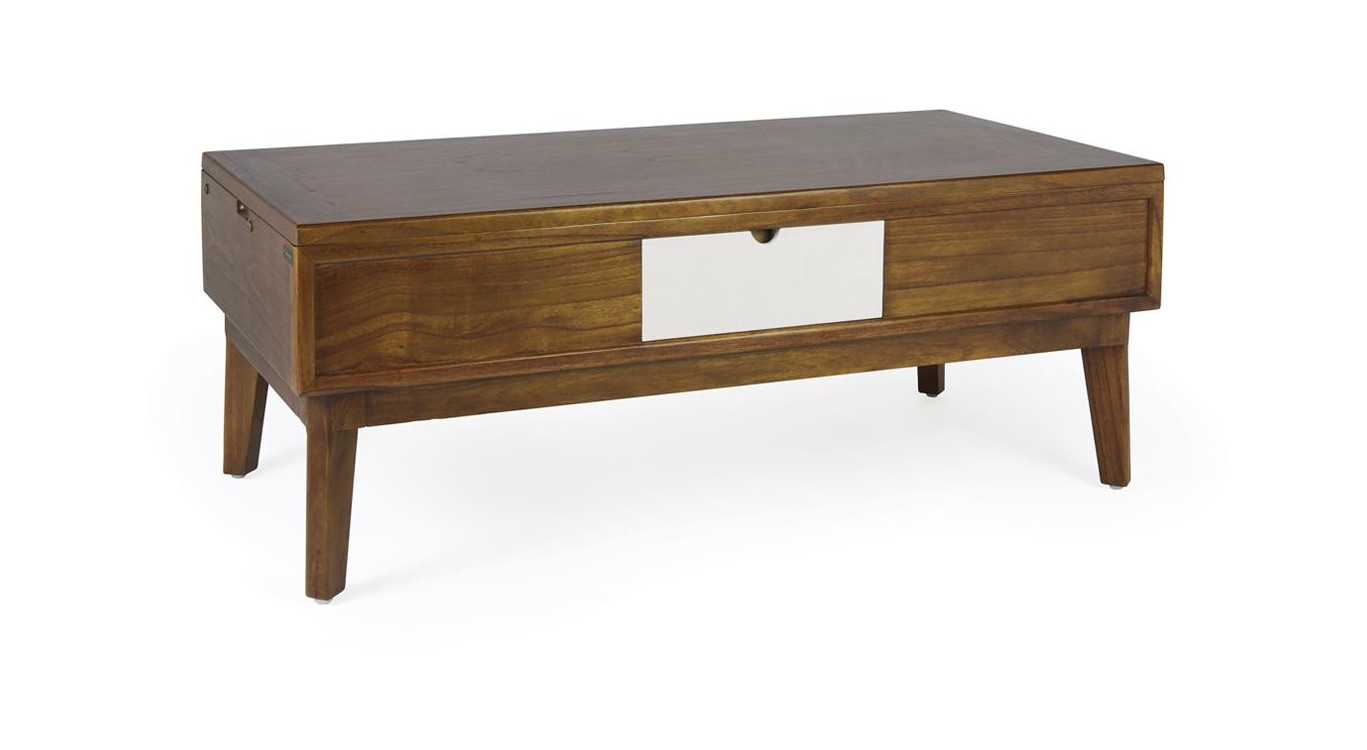 Table Basse 2 Tiroirs Bois Bronze Marron 115x60x45cm