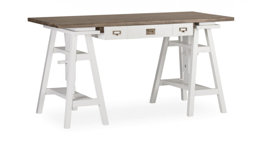 Bureau 3 Tiroirs Bois Bronze Blanc 150x70x78cm