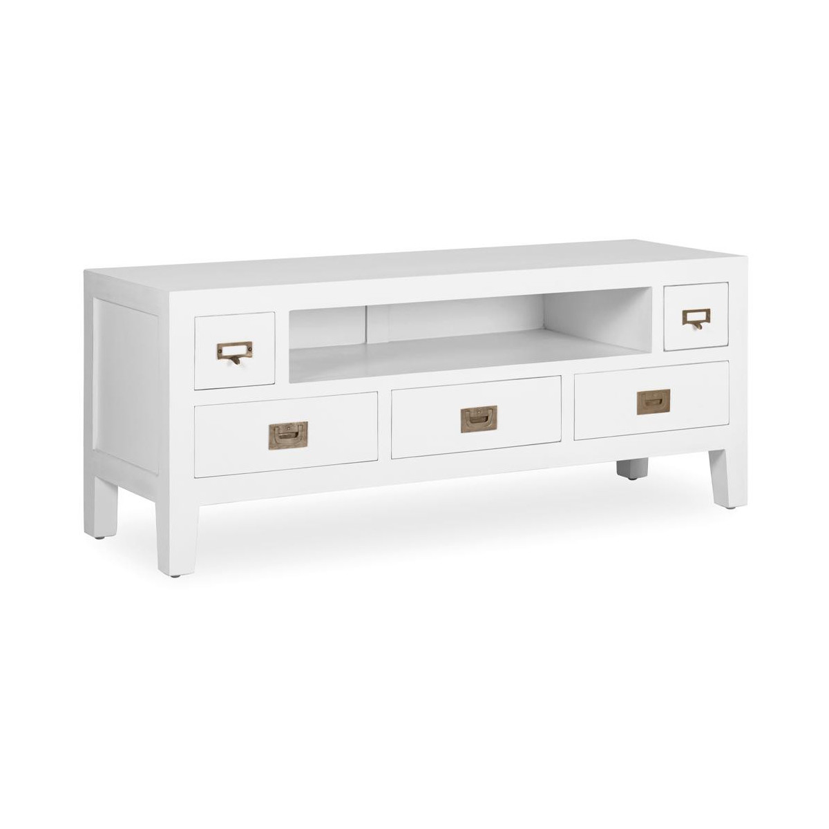 Meuble TV 3 Tiroirs Bois Bronze Blanc 125x40x50cm