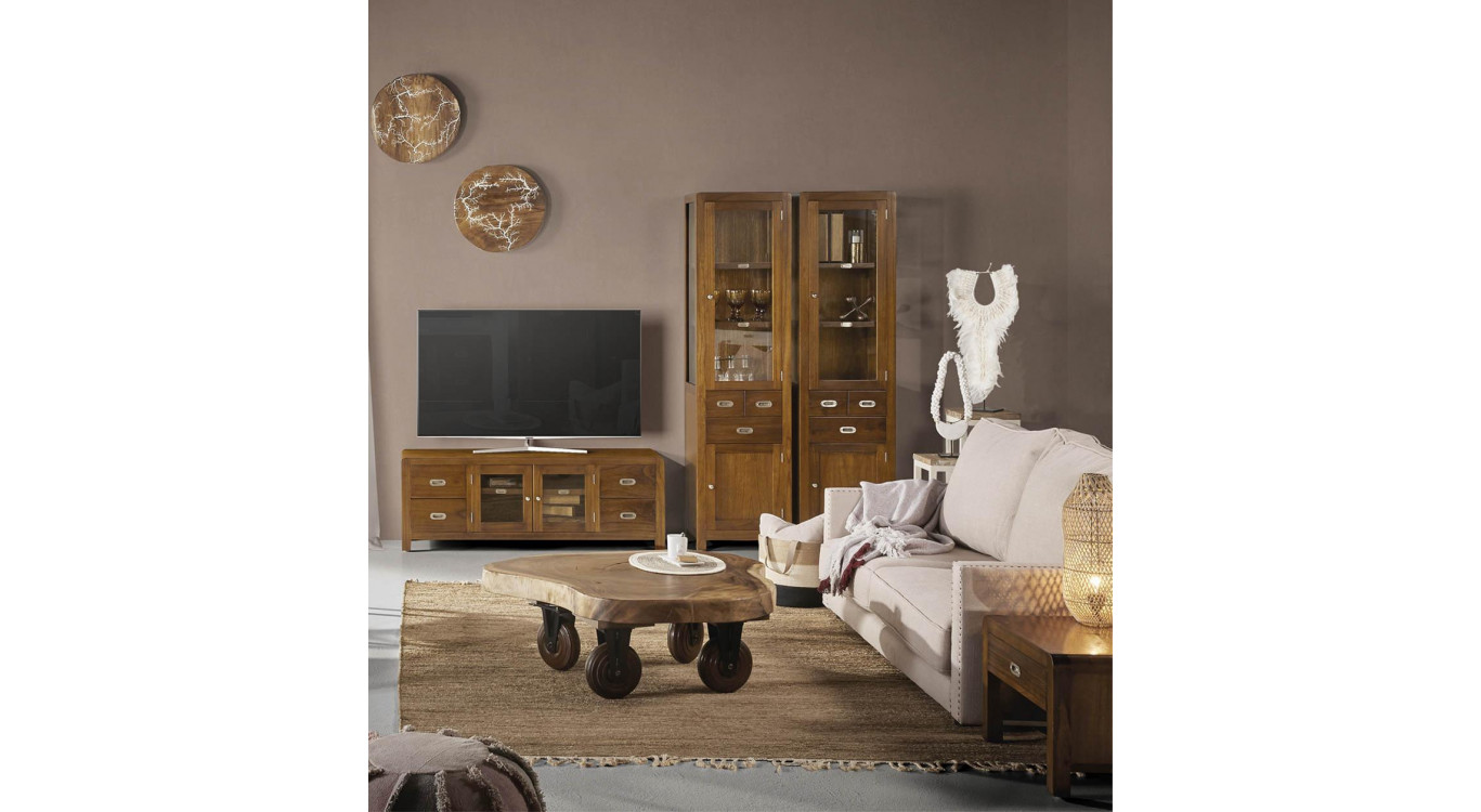 Meuble TV 4 Tiroirs Bois Bronze Marron 140x40x50cm