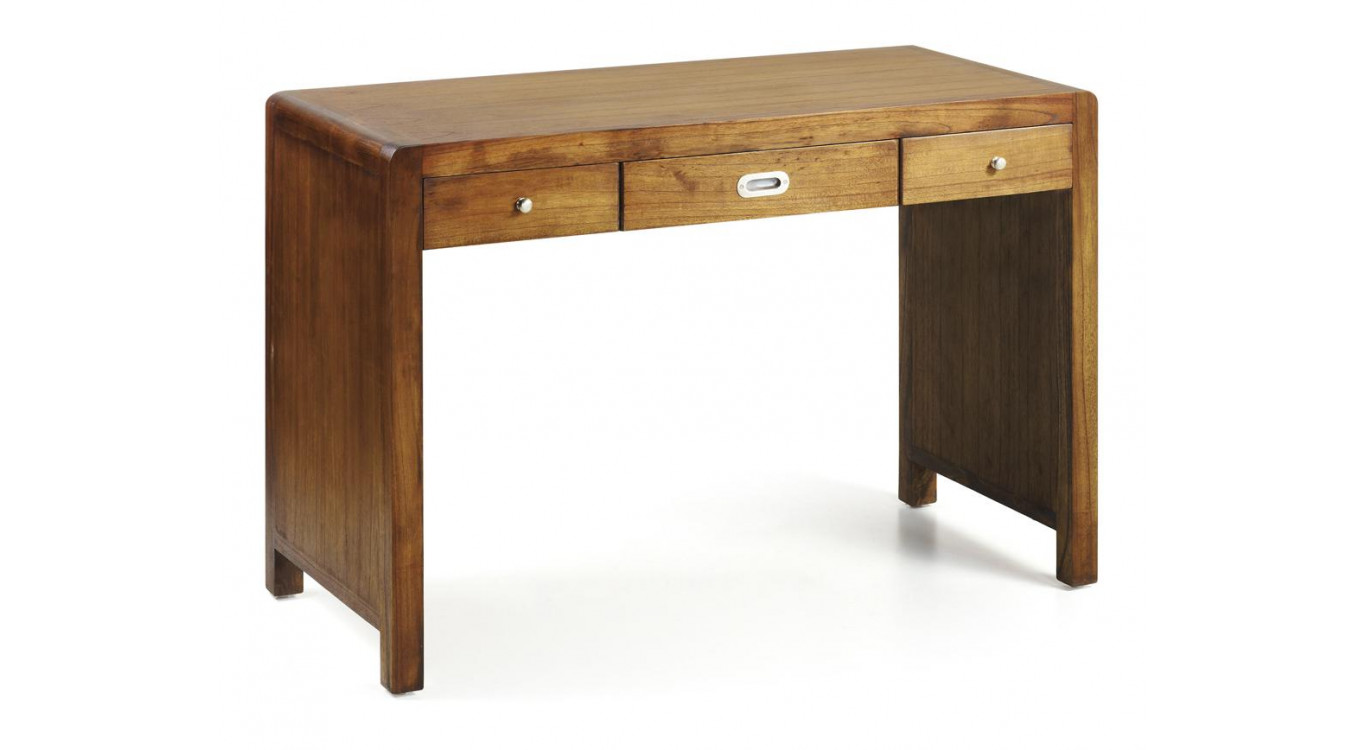 Bureau 3 Tiroirs Bois Bronze Marron 110x55x78cm