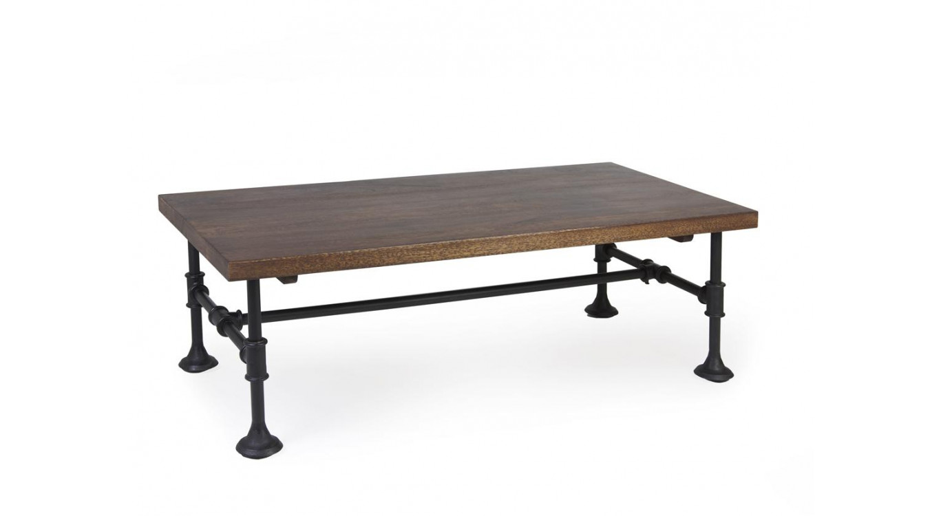 Table Basse Bois Metal Marron 120x60x40cm