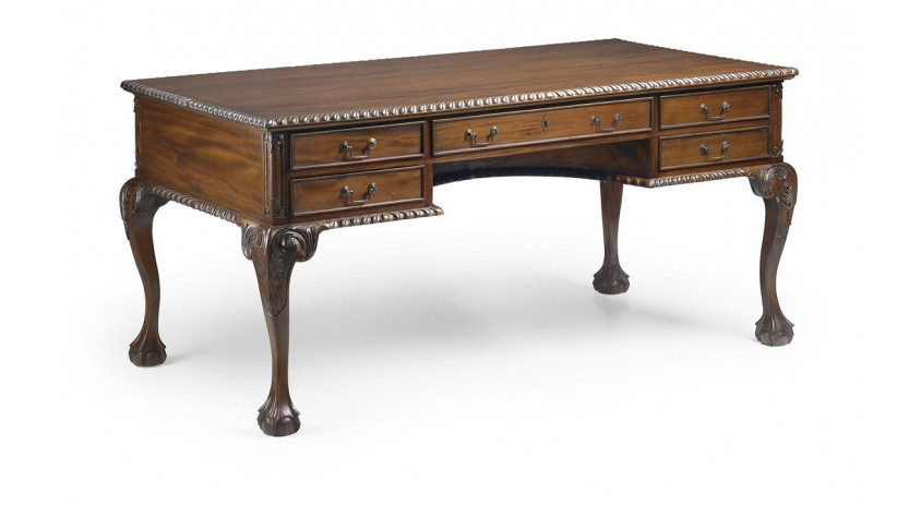 Bureau 5 Tiroirs Bois Bronze Marron 160x80x79cm