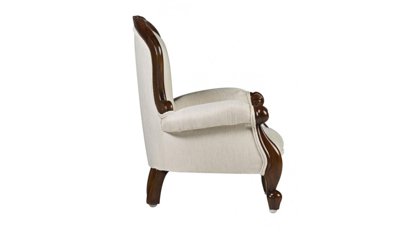 Fauteuil Bois Polyester Blanc 40x37x52cm