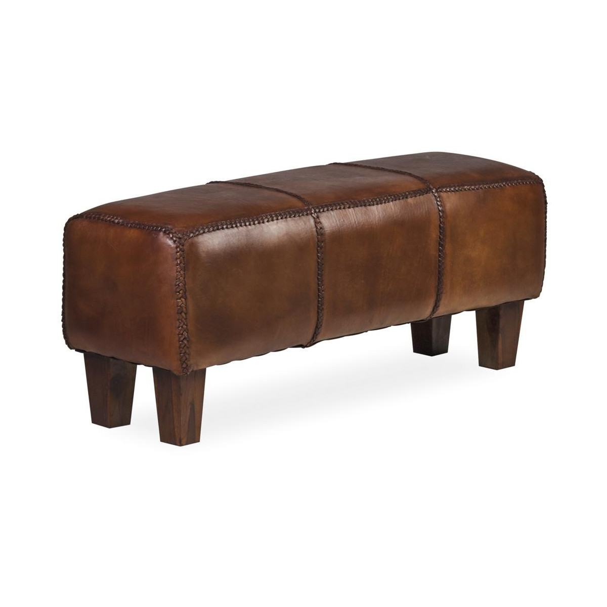 Banc Bois Cuir Marron 110x35x45cm