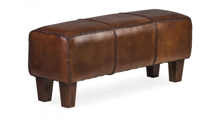 Banc Bois Cuir Marron 110x35x45cm