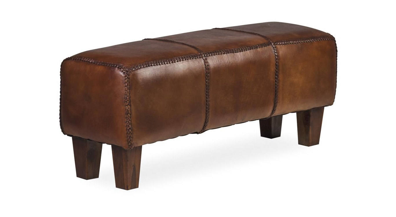 Banc Bois Cuir Marron 110x35x45cm