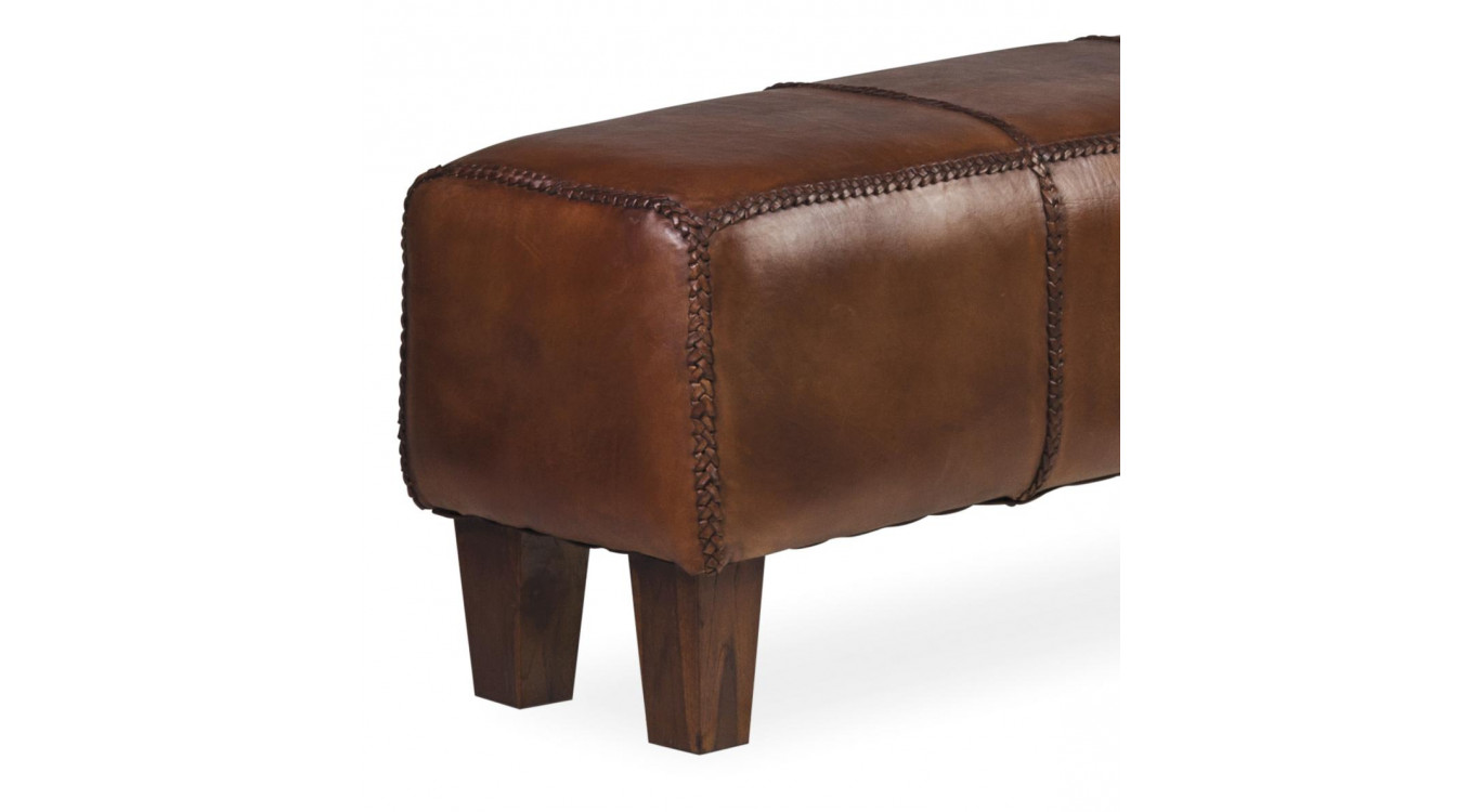 Banc Bois Cuir Marron 110x35x45cm