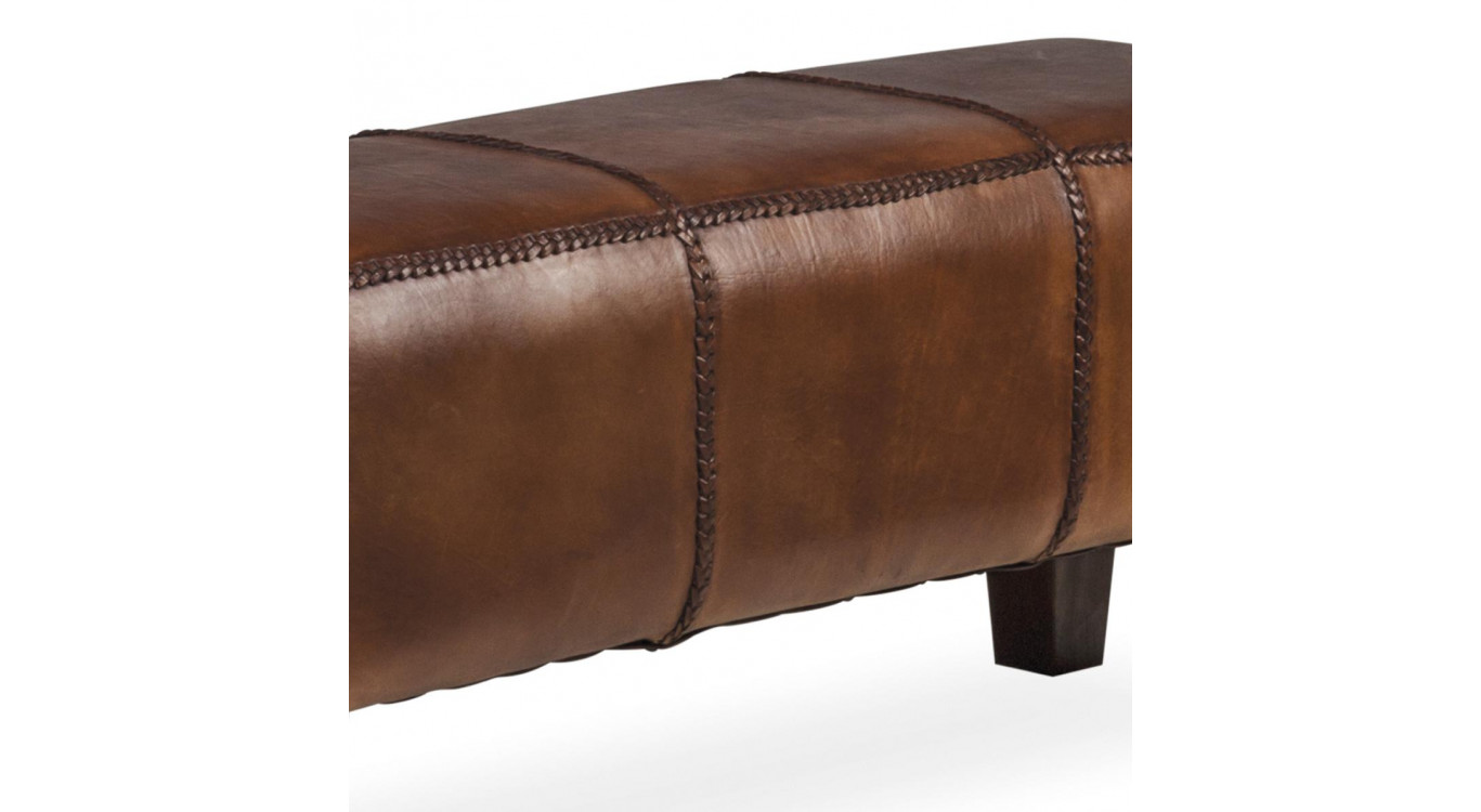 Banc Bois Cuir Marron 110x35x45cm