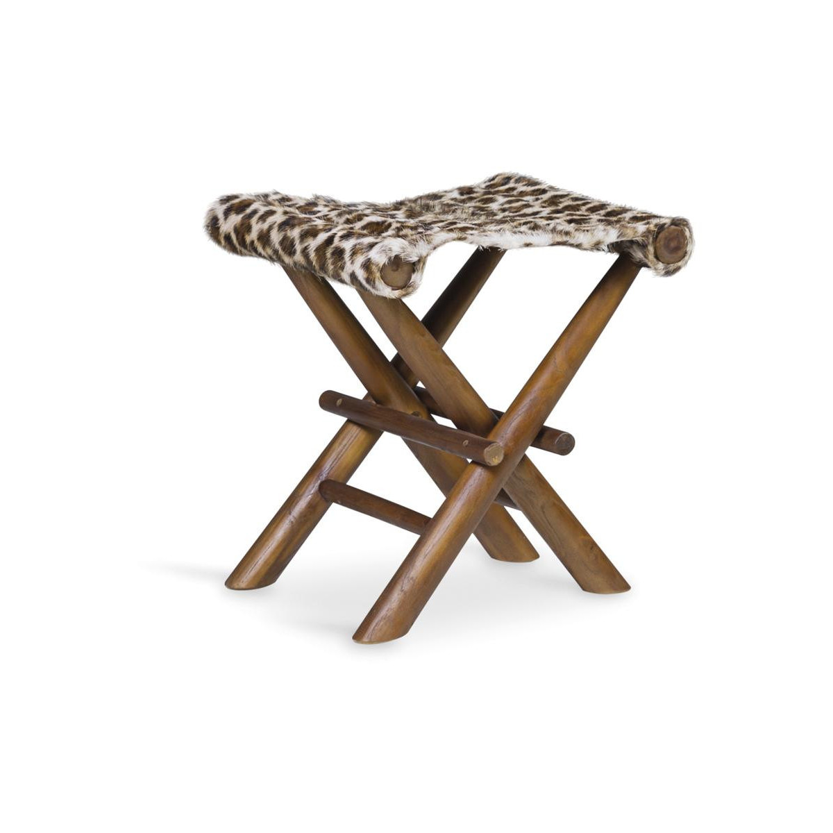 Tabouret Bois Cuir Marron 48x40x45cm