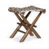 Tabouret Bois Cuir Marron 48x40x45cm