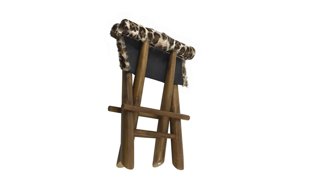 Hocker Holz Leder Braun 48x40x45cm