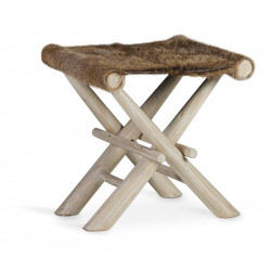 Tabouret Bois Cuir Blanc 47x40x45cm