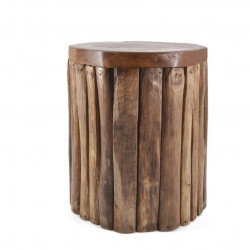 Tabouret Rond Bois Marron 35x35x45cm