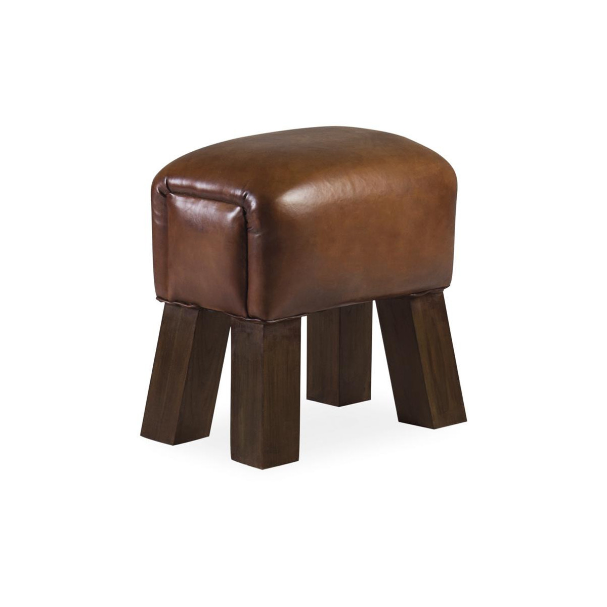 Tabouret Bois Cuir Marron 42x30x45cm