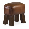 Tabouret Bois Cuir Marron 42x30x45cm