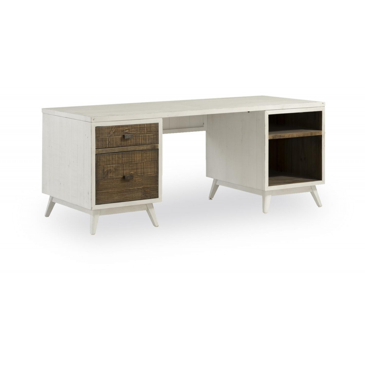 Bureau 2 Tiroirs Bois Blanc 182x70x72cm