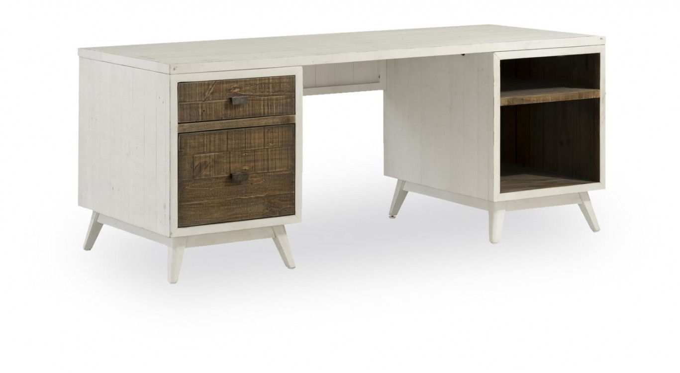 Bureau 2 Tiroirs Bois Blanc 182x70x72cm