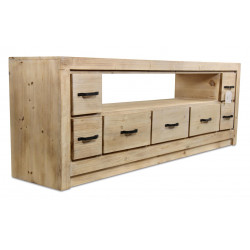 Meuble TV 7 Tiroirs Bois Naturel 184x40x64cm