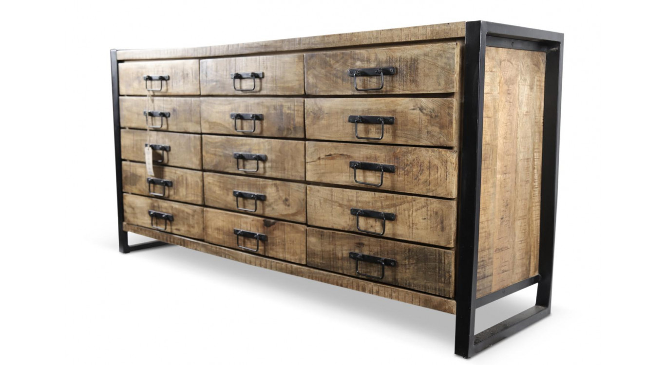 Truhe 15 Schubladen Holz Braun 160x45x81cm