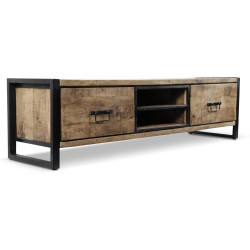 Meuble TV 2 Tiroirs Bois Marron 159x45x45,5cm