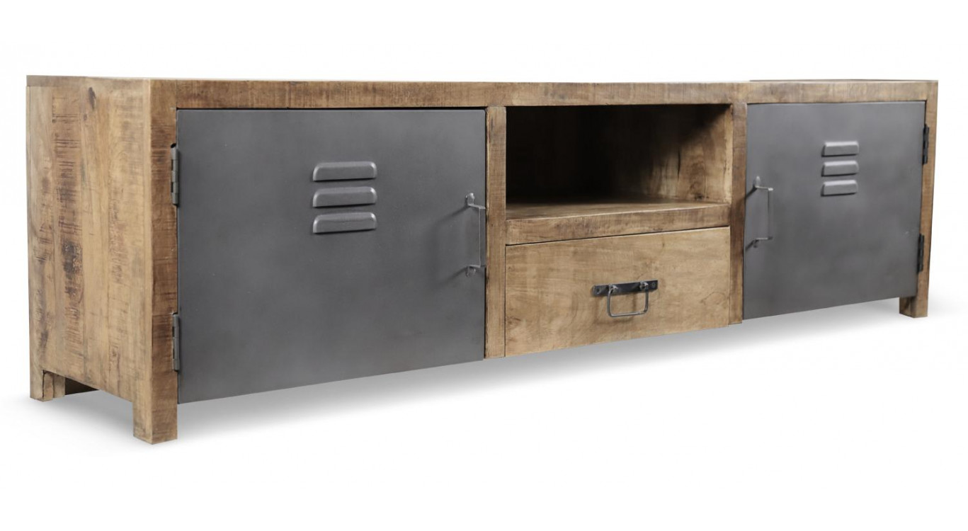 Meuble TV 1 Tiroir Bois Marron 180x40x50cm